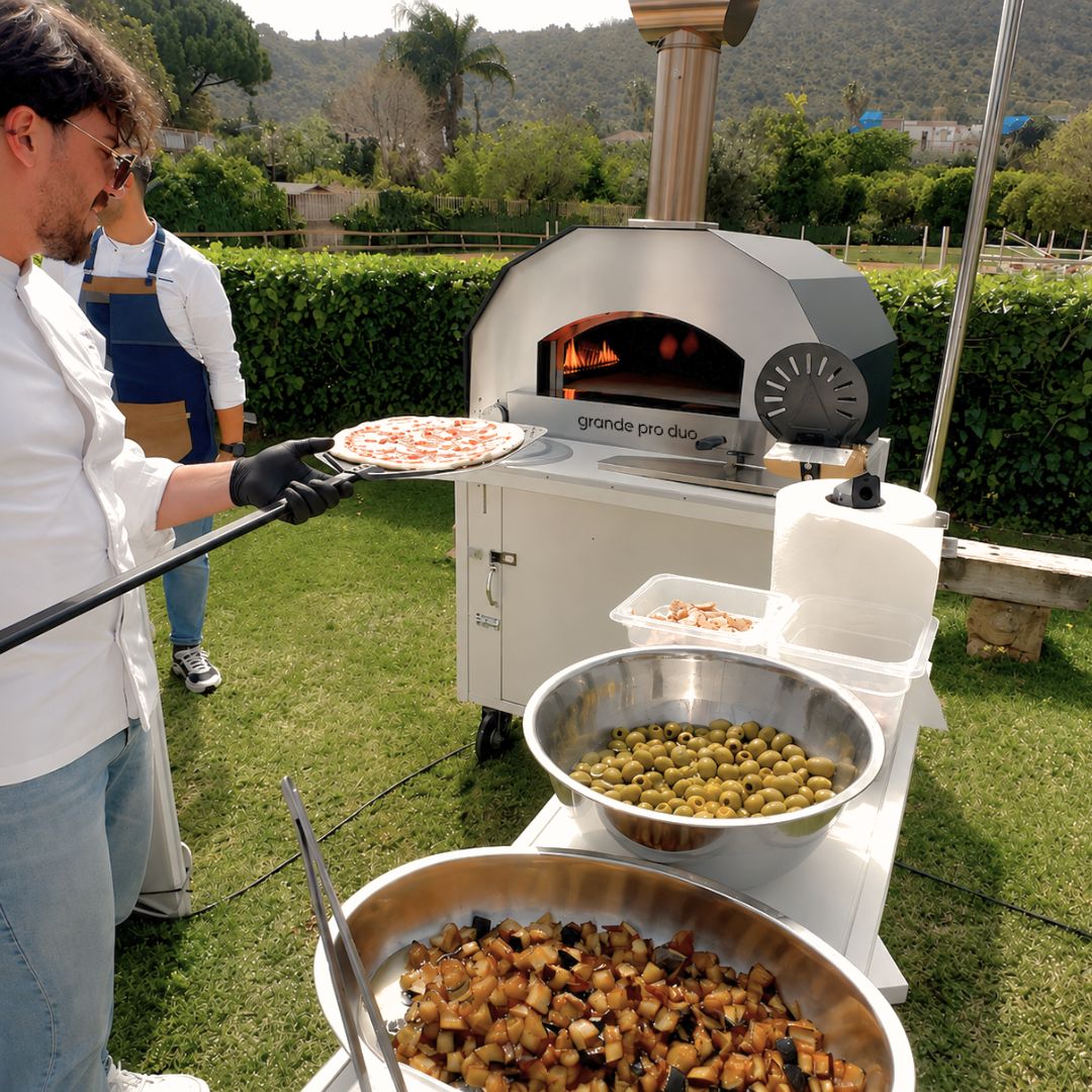 Live fire inside the Grande Pro Duo by ItaliaForno Pizza Oven